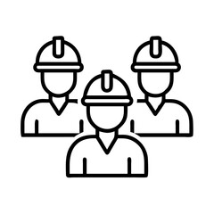 Construction workers team vector icon illustration, safety hardhats, building crew, line art