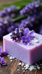Luxurious lavender soap with fresh flowers & sea salt , botanical, aromatic, purple flower