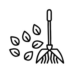 Leaf raking autumn cleanup vector icon illustration for gardening and yard work projects