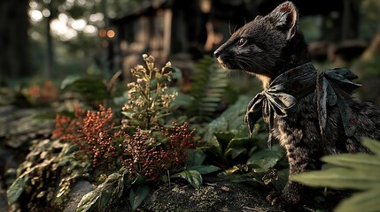 Black Creature in Lush Forest Setting