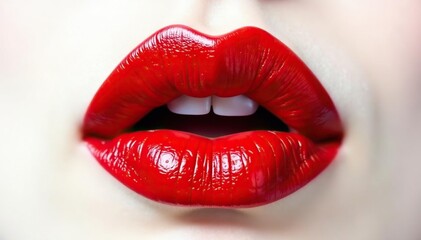 Fototapeta premium Close-up of luscious red lips against pure white backdrop, white, design
