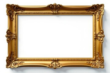 Ornate gold antique frame, isolated white background, closeup, white background, frame mockup