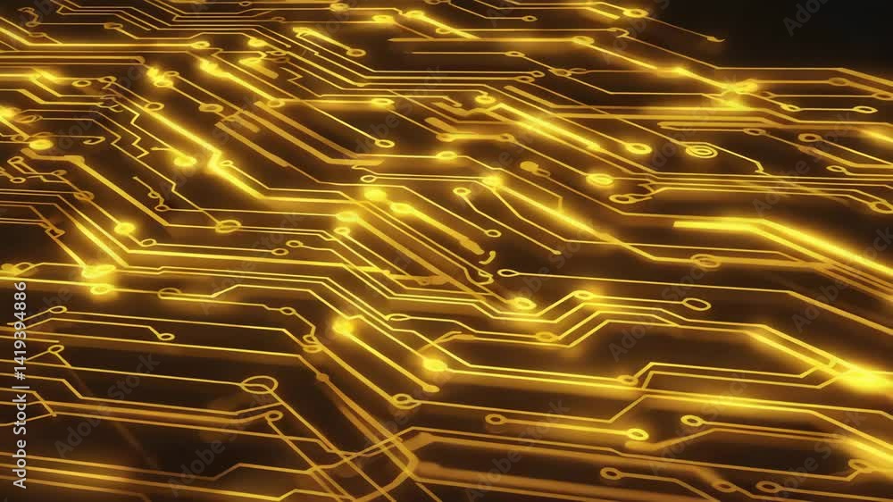 Canvas Prints circuit patterns glowing with vibrant golden lines at night