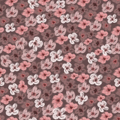 watercolor hand drawn seamless pattern with texture blooming flowers