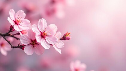 Obraz premium Delicate pink sakura blossoms, soft pastel background, subtle, japanese style