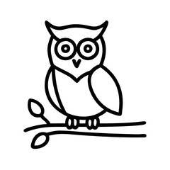 Cute owl drawing vector illustration perched on branch outline style simple design graphic art