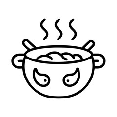 Cooking pot icon vector illustration of hot soup or stew with steam kitchenware design element