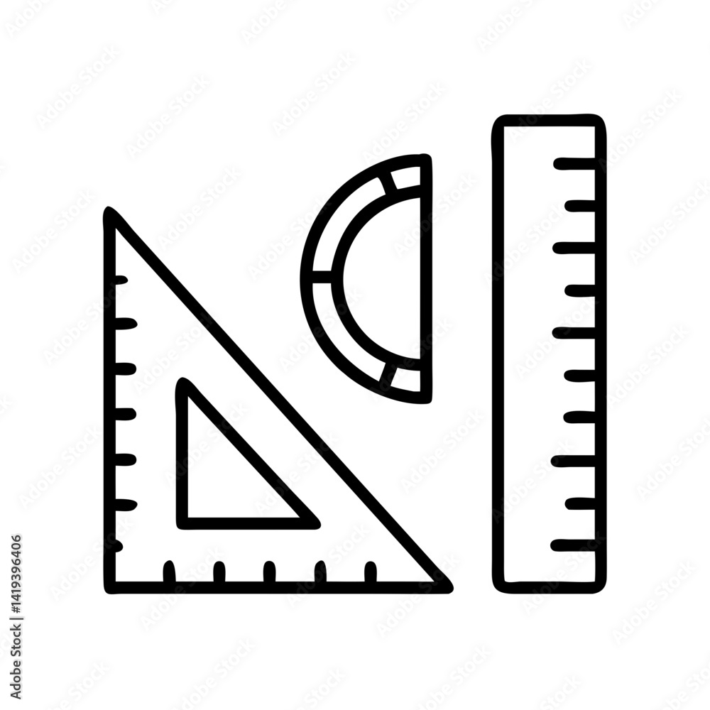 Poster find drafting tools triangle ruler protractor set square for technical drawing and design work