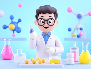 Cartoon scientist performing experiment