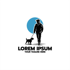 Dog Lovers With Man Silhouette Illustration Vector Logo.