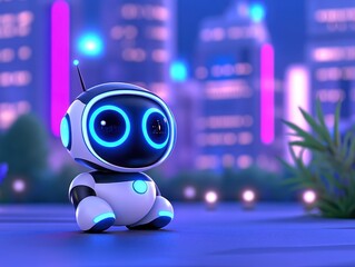 Cute robot in city at night