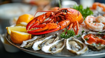 Seafood Platter with Lobster, Oysters, Shrimp, and Lemon