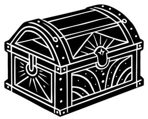 Open Treasure Chest vector silhouette illustration on white background