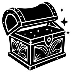 Open Treasure Chest vector silhouette illustration on white background