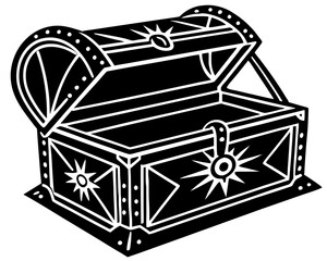Open Treasure Chest vector silhouette illustration on white background