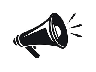 flat and minimal hand holding megaphone logo icon of black silhouette illustration on white background