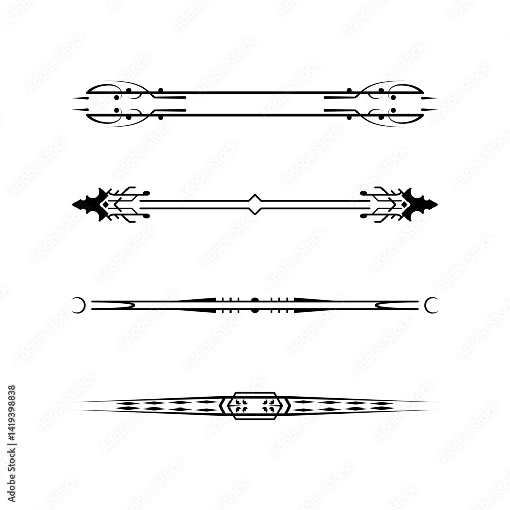 Poster set black simple line collection doodle border elements vector design style sketch isolated illustra