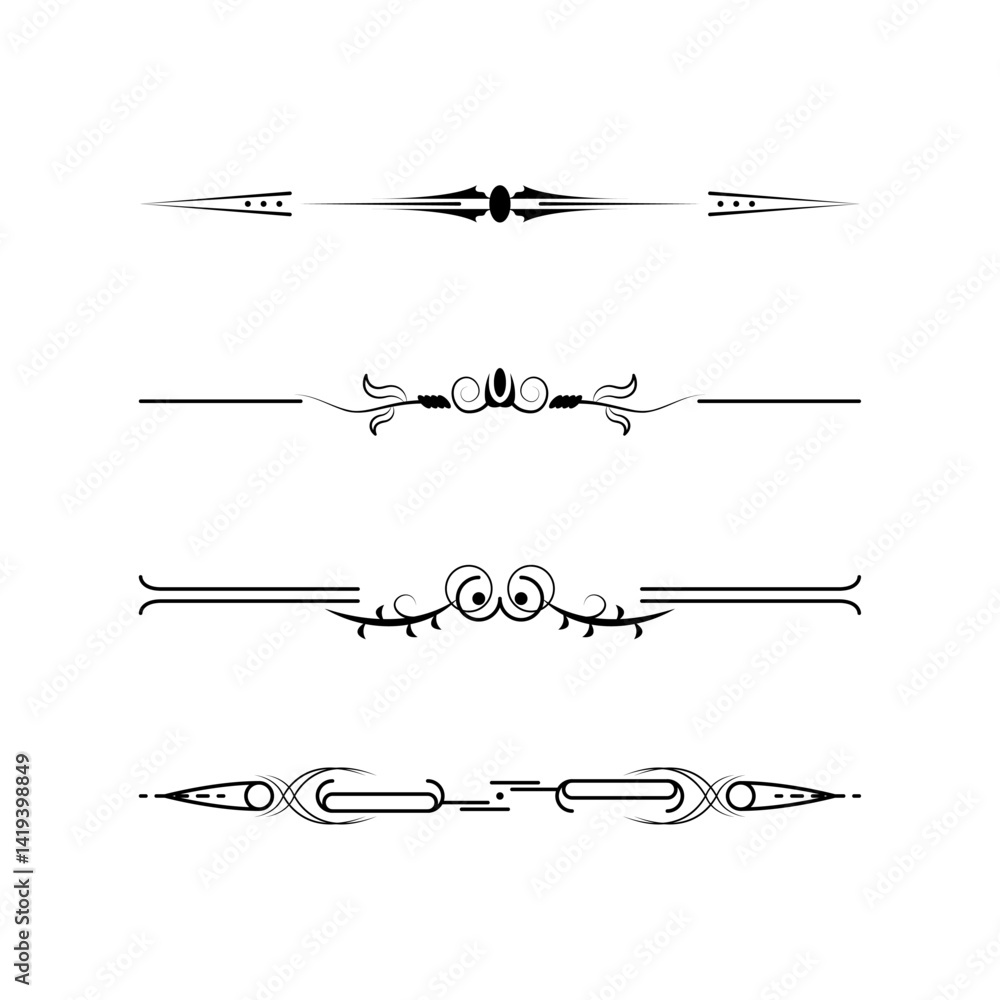 Poster set black simple line collection doodle border elements vector design style sketch isolated illustra