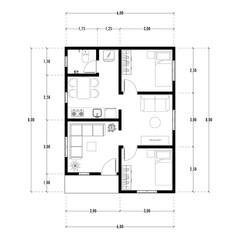 Architecture plan with furniture. home floor plan, isolated on white background, stock illustration.