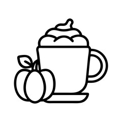 Pumpkin spice latte vector art: autumn coffee drink with whipped cream and pumpkin drawing design