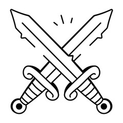 A sketchy style icon of cross swords tattoo
