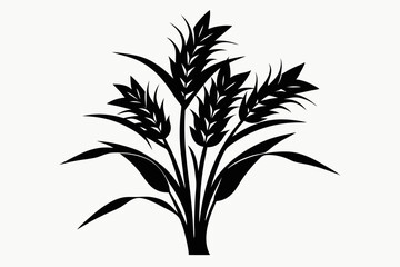 rice plant silhouette line art vector illustration