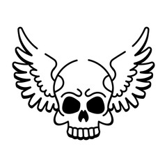 A doodle style icon of winged skull tattoo

