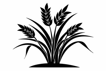 rice plant silhouette line art vector illustration