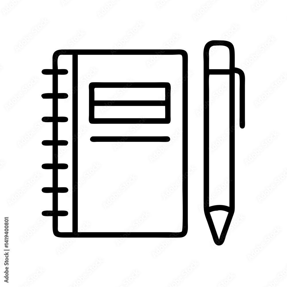 Poster notebook and pen icon vector illustration for writing drawing sketching and note taking design eleme