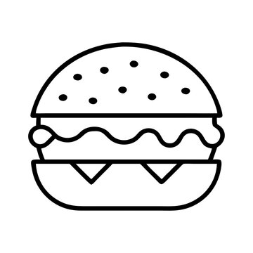 recommend clip art: Delicious burger vector illustration: fast food, hamburger, cheeseburger, meal, sandwich, line art