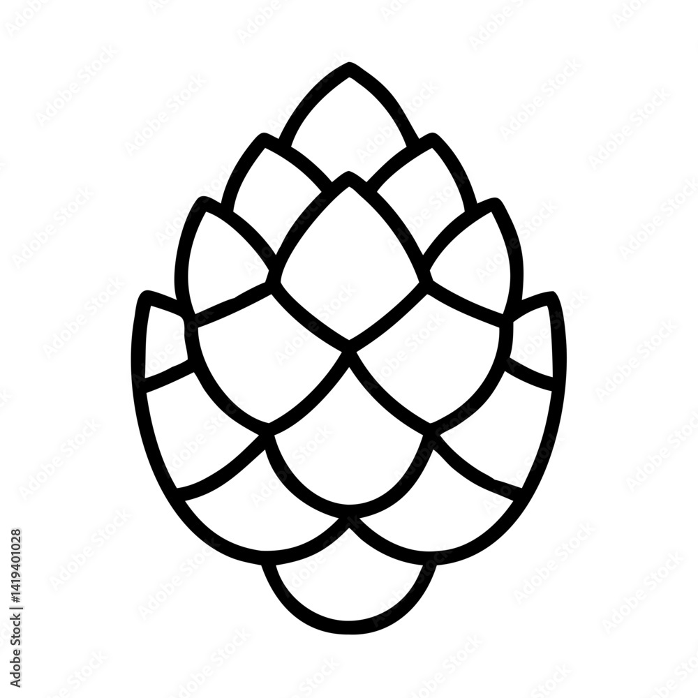 Poster isolated vector outline drawing of a hop cone for beer brewing ingredient and design element