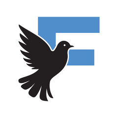 Initial Pigeon Logo combine with letter F vector template	