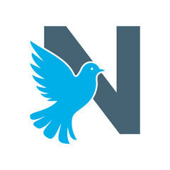 Initial Pigeon Logo combine with letter N vector template	