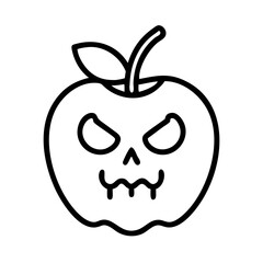 Halloween apple scary face vector illustration, spooky fruit character design for october holiday, 90 character count