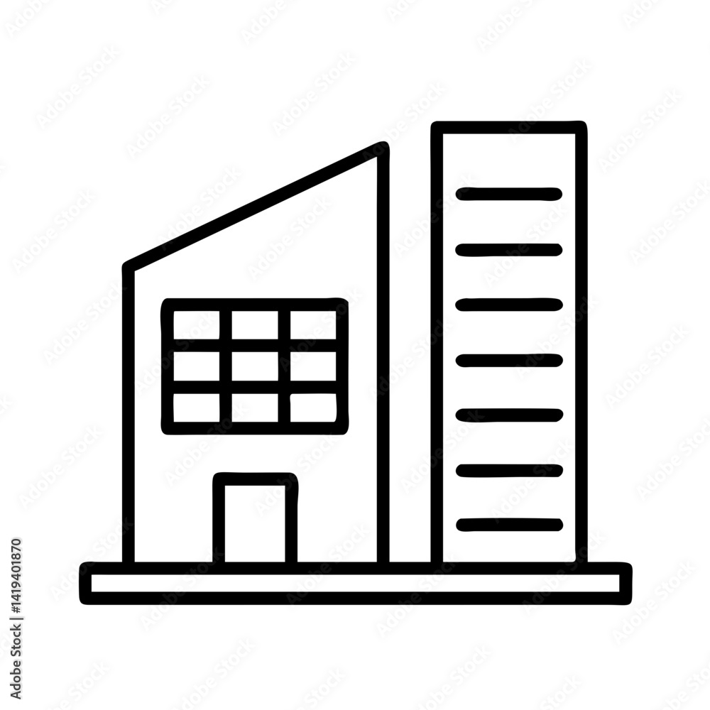 Poster find building icon office building vector design modern architecture skyscraper outline drawing silh