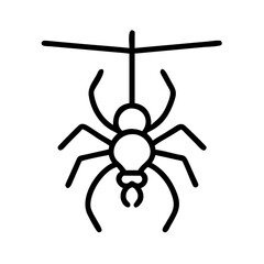 Spider hanging from web vector illustration, halloween spider icon, arachnid outline drawing art