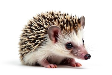 Obraz premium Tiny hedgehog isolated on pure white background, curled in a ball , hedgehog, wildlife photography