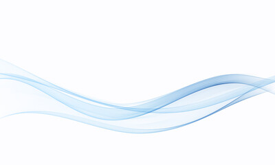 Wavy transparent lines in blue color, flow vector abstract wave on white background.