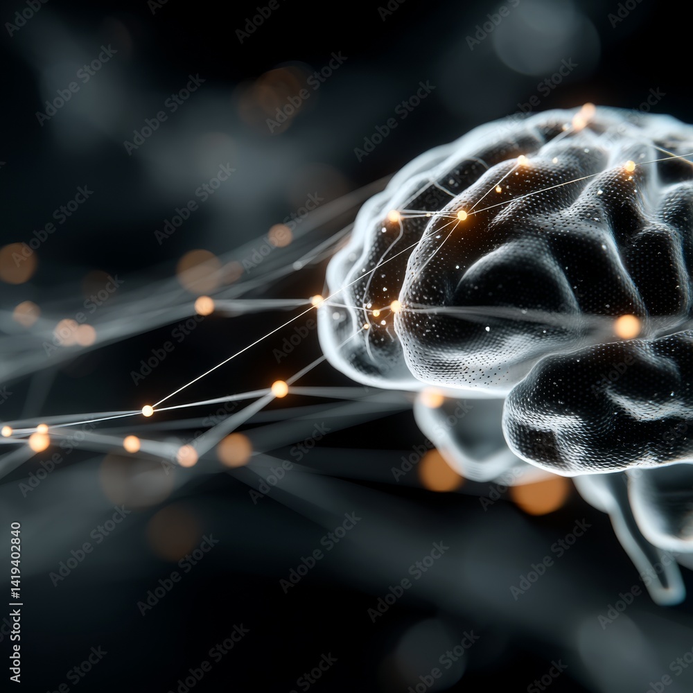 Aufkleber Glowing Neural Network Intricacies Reveal the Fusion of Artificial Intelligence and Cyberpunk Aesthetics in a Limitless Dark Expanse