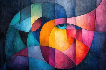 Fototapeta premium Abstract face in vibrant geometric shapes