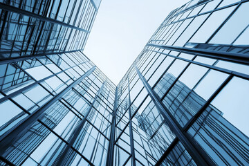 Fototapeta premium Modern glass buildings create striking architectural view, showcasing sleek lines and reflections