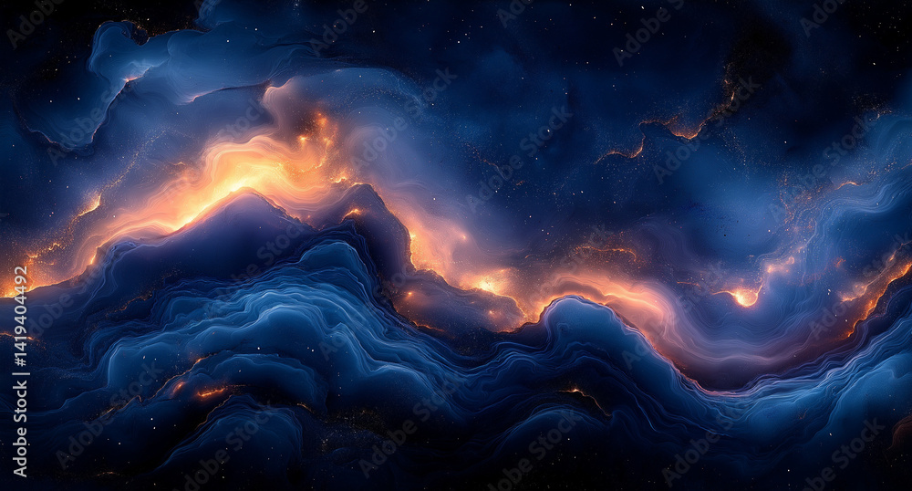 Poster blue abstract background with swirling lines and glowing highlights for mouse pad design, featuring 