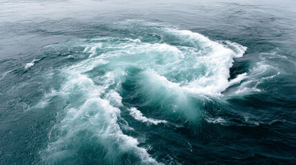 Fototapeta premium Ocean and river waves merging, forming swirling whirlpools of the Saltstraumen maelstrom during tide shifts
