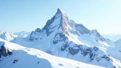 Snow-covered mountain peak, pristine white landscape, winter scene, icicle, natural beauty