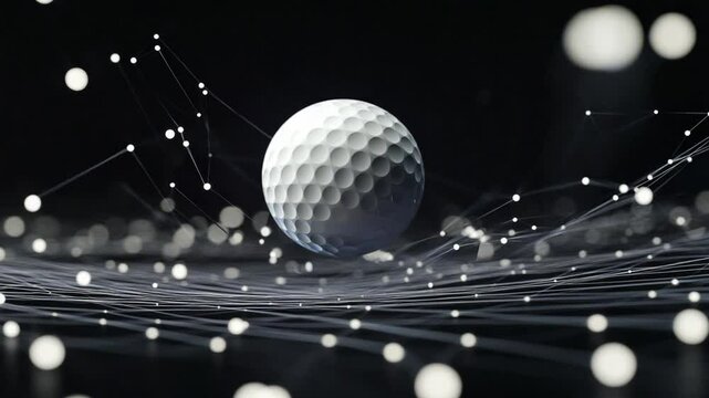 Abstract Golf Ball Suspended in a Luminous Network of Light and Lines