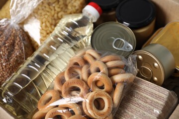 Different food products as background, above view