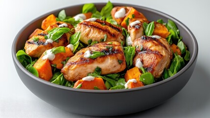 Fototapeta premium Grilled chicken salad with sweet potato