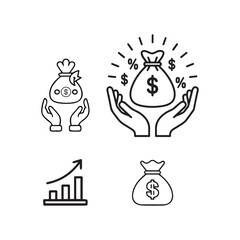 Minimalist Financial Icons Line Art – Money & Growth Symbols vector illustration 