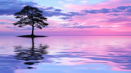 Stunning silhouette of a bonsai tree at sunset with glowing horizon creating a beautiful contrast against the sky