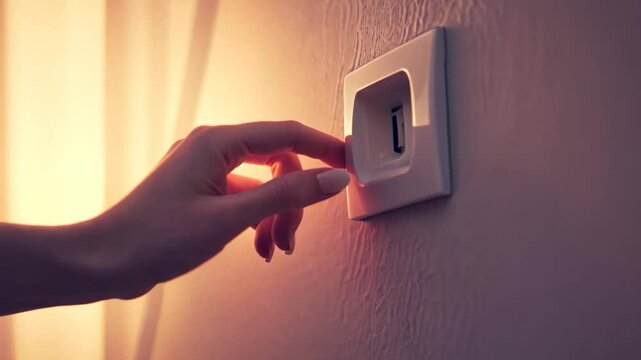 Woman turning on light switch at home